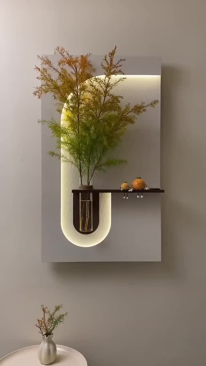 Éclat Naturel – Décoration Murale avec Lumière LED & Vase Intégré