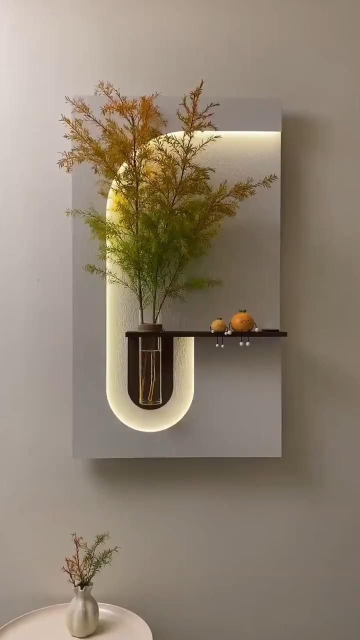 Éclat Naturel – Décoration Murale avec Lumière LED & Vase Intégré