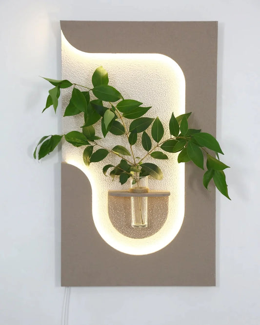 Éclat Naturel – Décoration Murale avec Lumière LED & Vase Intégré