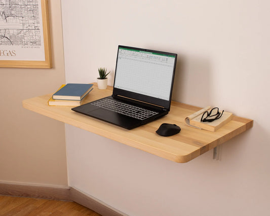 Bureau Mural Pliable en Bois – Gain de Place, Design Naturel & Artisanat Durable